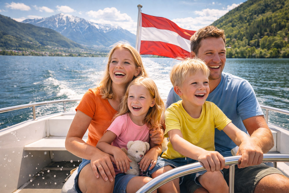 Familie beim Boot fahren am Ossiacher See